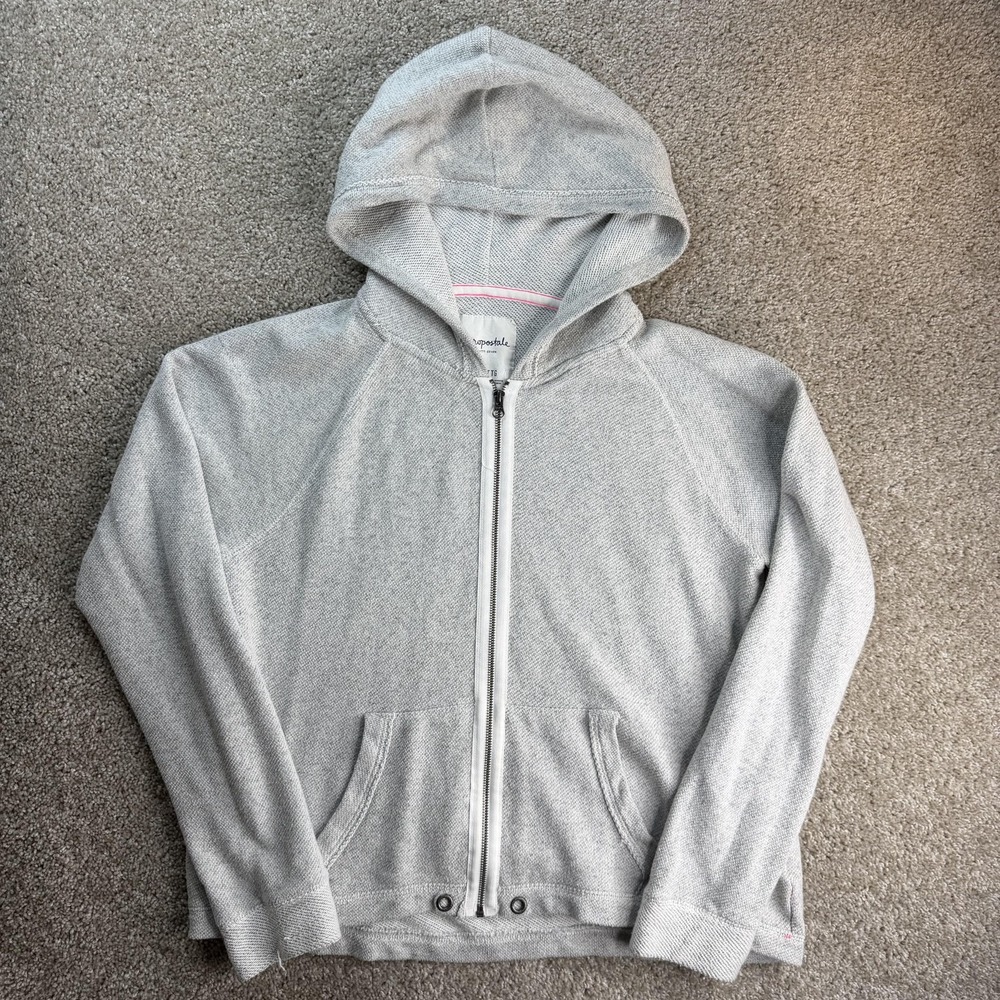 Aeropostale Hoodie Womens XXL Gray Full Zip Knit Sweatshirt Pockets Casual